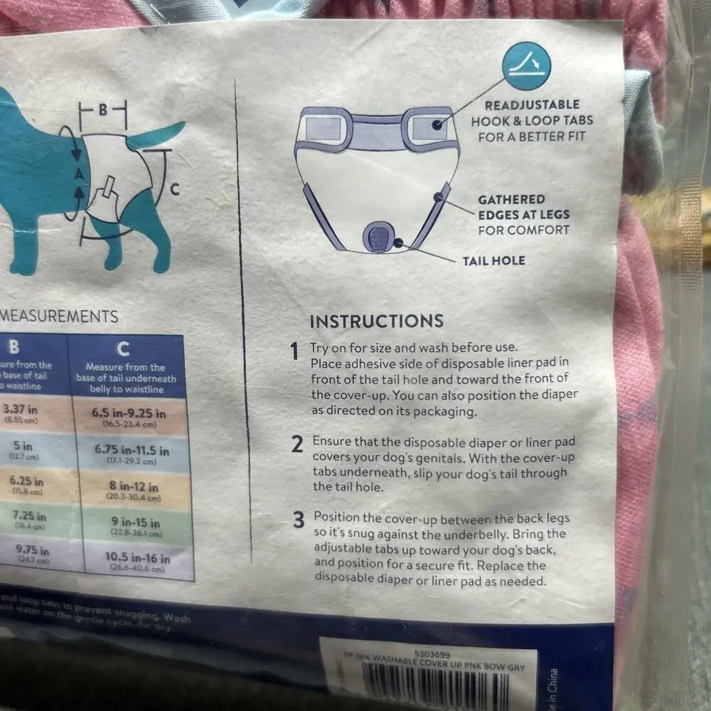 NOS Top Paw Dog Diaper Cover Ups Large Pink Washable 20-26 Inch Waist 2 Pack